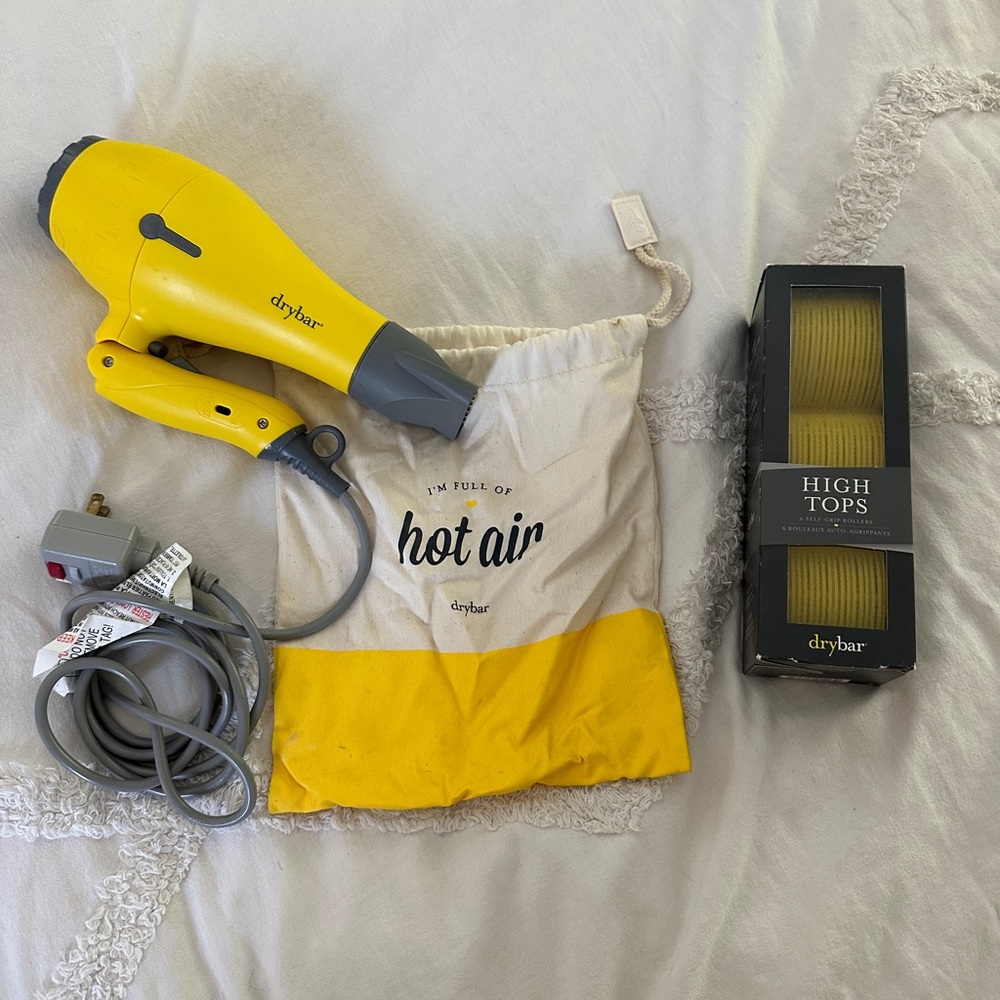 Drybar baby buttercup blow dryer and high top grip rollers